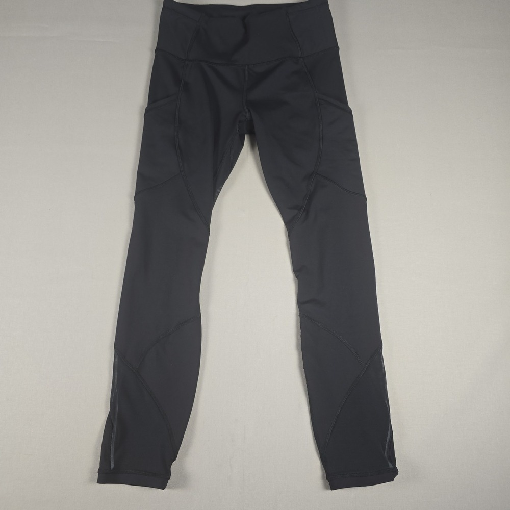 Lululemon Hit It Crop Leggings Black Mesh Panel Deep Pockets High Rise
